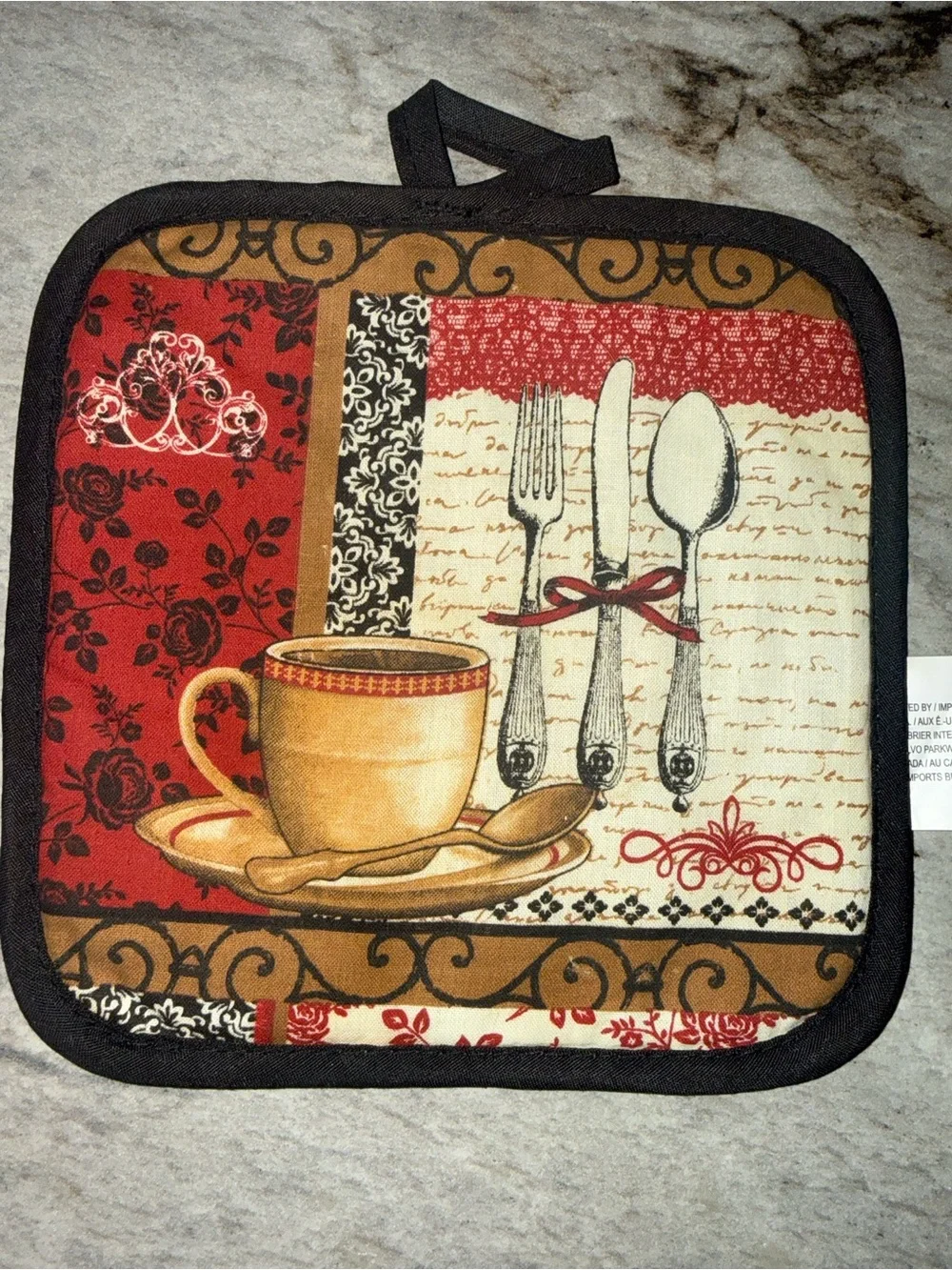 Kitchen Cotton Pot Holders Set - Printed Coffee & Olive Designs, 4-Pack